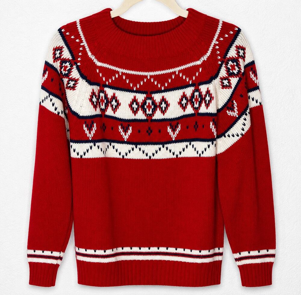 Vintage JC Penny Festive Red and Cream Women's Sweater Ski Sweater size small
